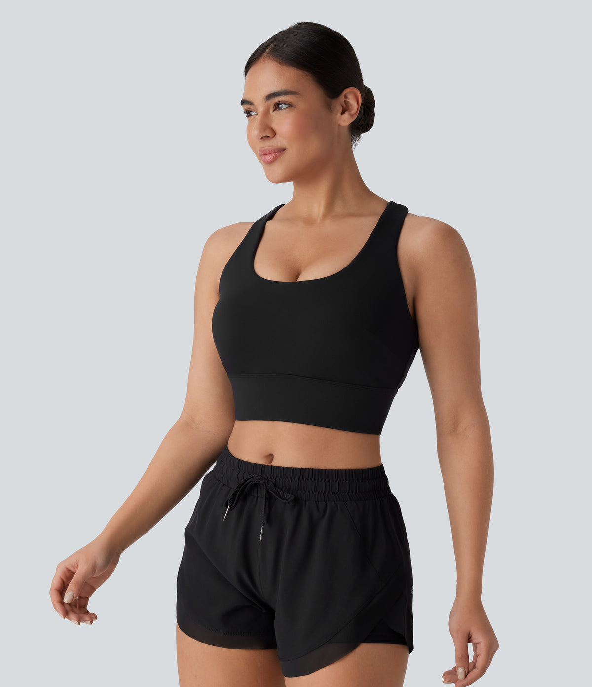 Medium Support U Neck Adjustable Hook Running Sports Bra DD-F Cups — Black — view 2