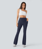 High Waisted Scrunch Butt Lifting Tummy Control Pocket Shaping Yoga Bootcut Leggings — Mood Indigo — view 5