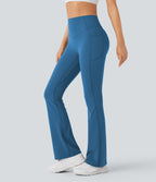 High Waisted Scrunch Butt Lifting Tummy Control Pocket Shaping Yoga Bootcut Leggings — Vallarta Blue — view 23
