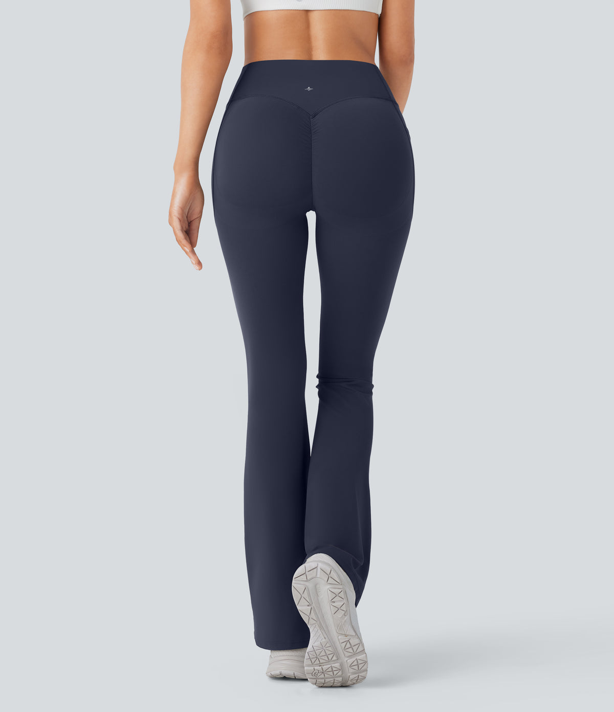 High Waisted Scrunch Butt Lifting Tummy Control Pocket Shaping Yoga Bootcut Leggings — Mood Indigo — view 2