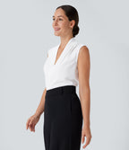 V Neck Sleeveless Work Blouse — White — view 3