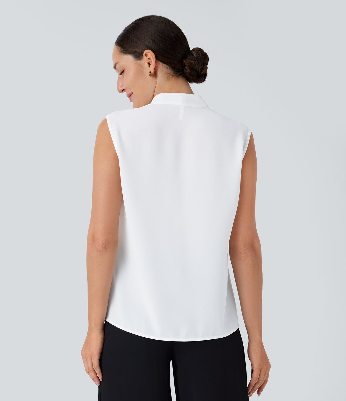 V Neck Sleeveless Work Blouse — White — view 6