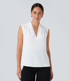 V Neck Sleeveless Work Blouse — White — view 5