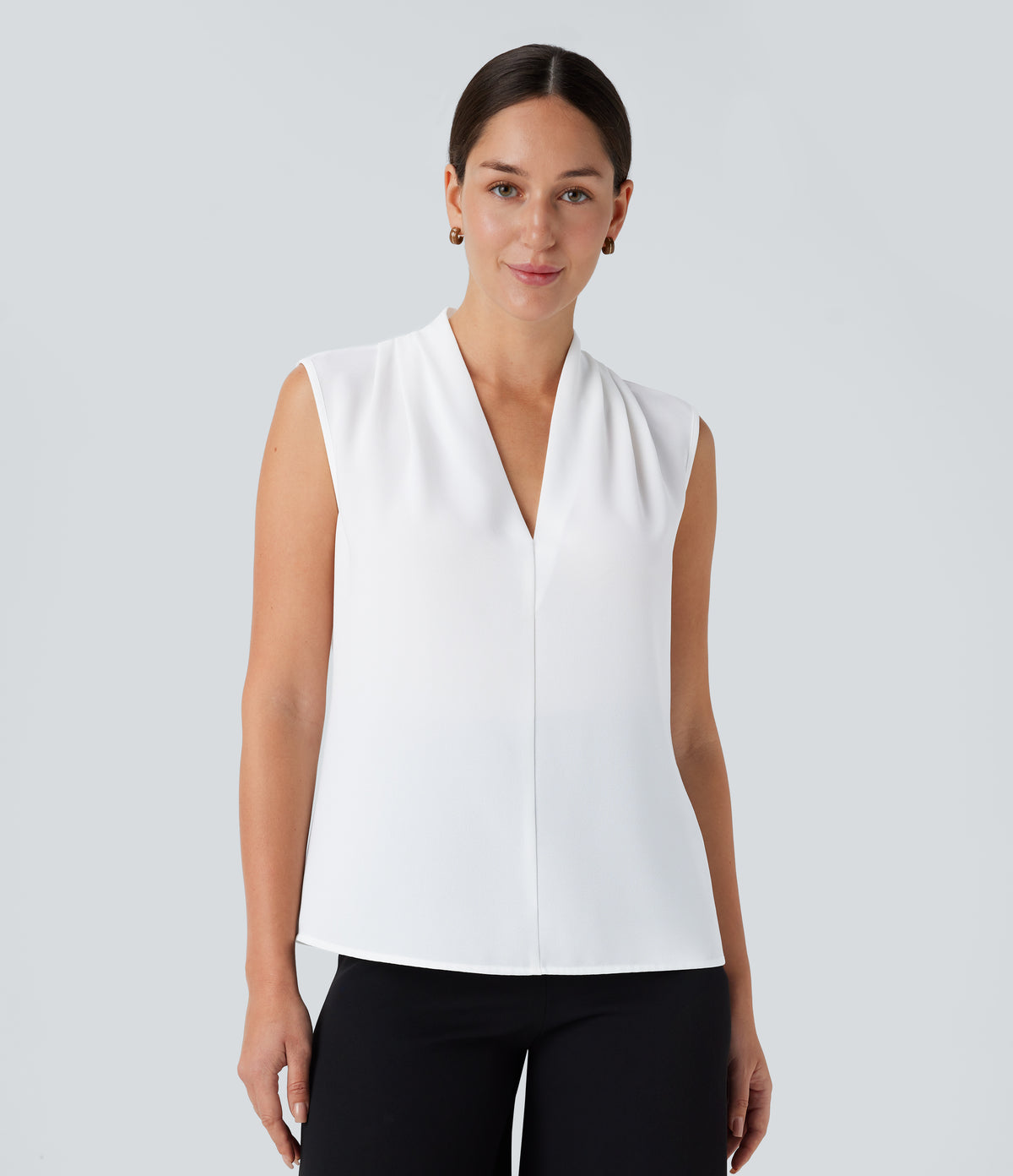 V Neck Sleeveless Work Blouse — White — view 5