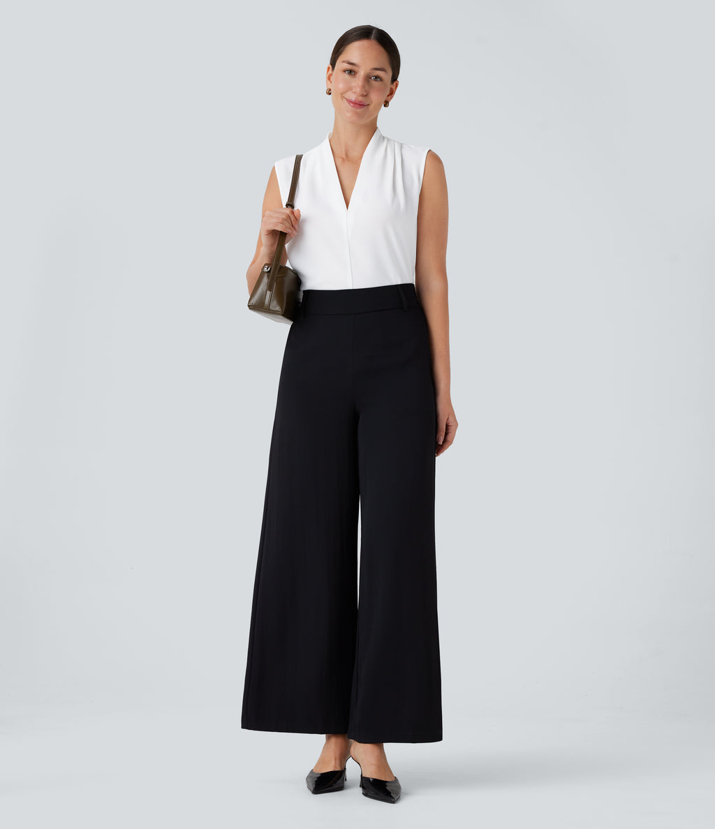 V Neck Sleeveless Work Blouse — White — view 7