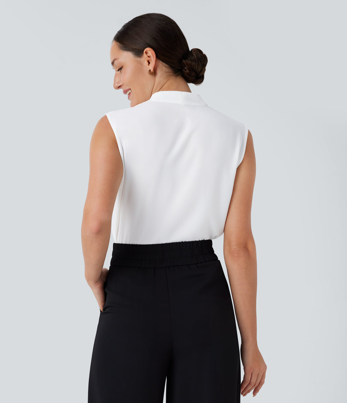 V Neck Sleeveless Work Blouse — White — view 2