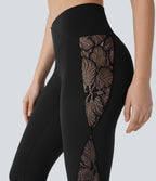 High Waisted Crossover Contrast Lace Capri Yoga Leggings — Black — view 6