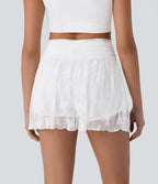 Mid High Waisted 2-in-1 Side Pocket Lace Mini Party Skirt — White — view 2