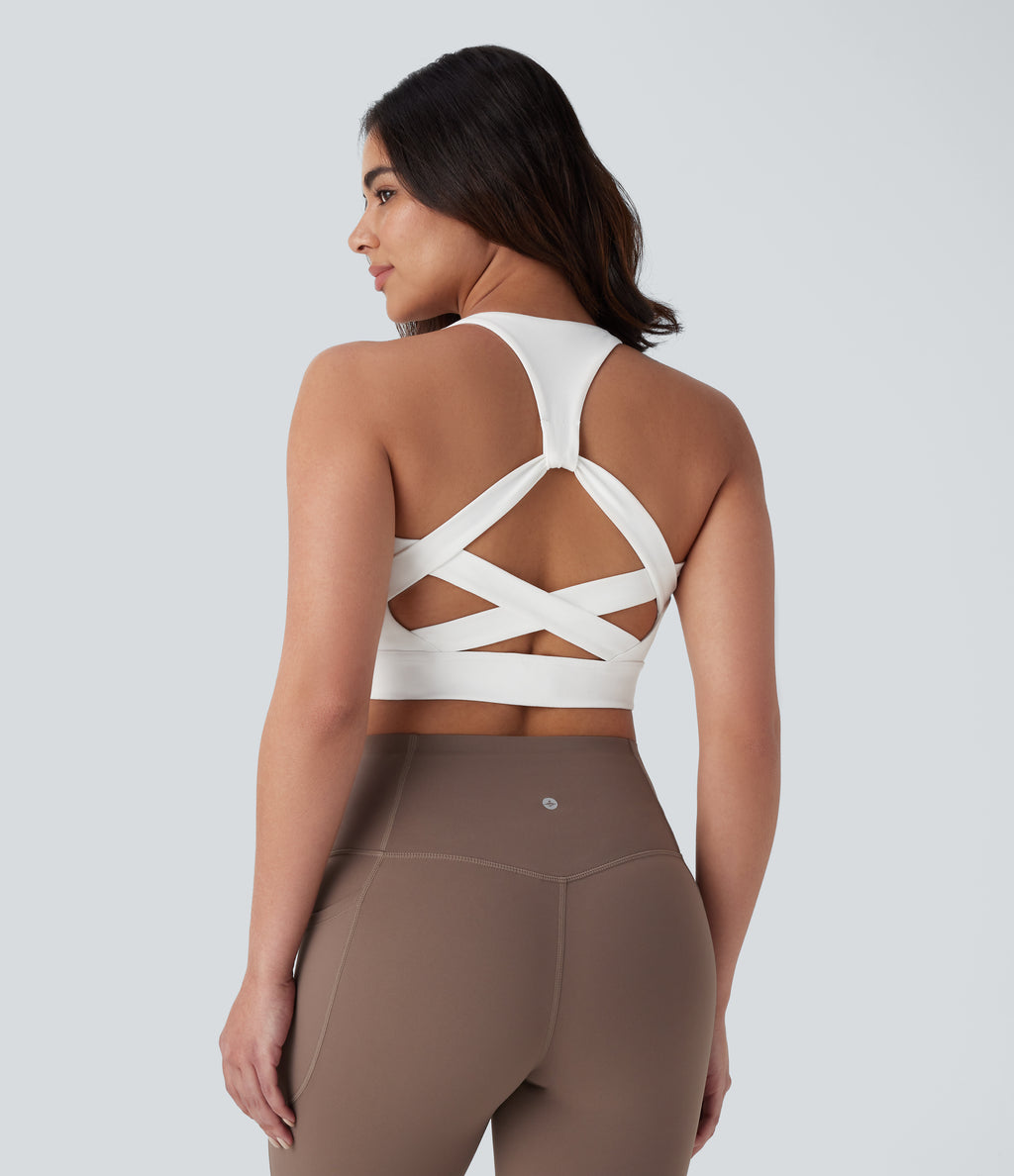 Low Support Racerback Yoga Sports Bra DD-F Cups — White — view 4