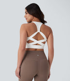Low Support Racerback Yoga Sports Bra DD-F Cups — White — view 4
