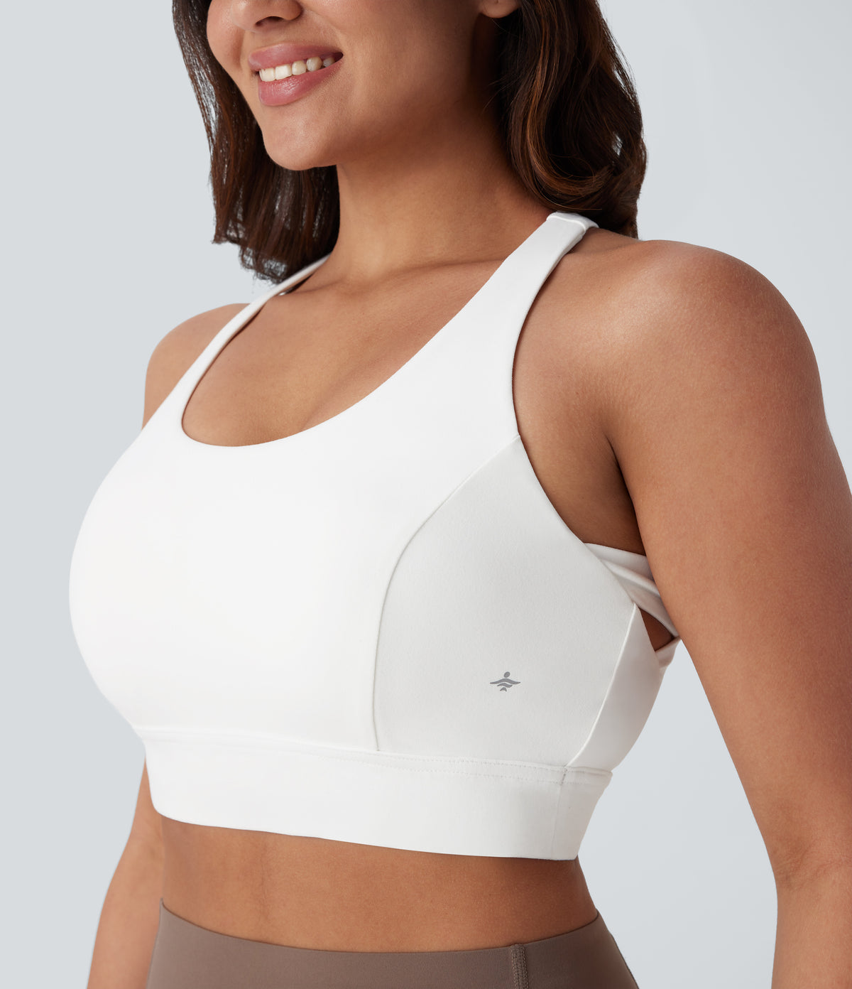 Low Support Racerback Yoga Sports Bra DD-F Cups — White — view 5