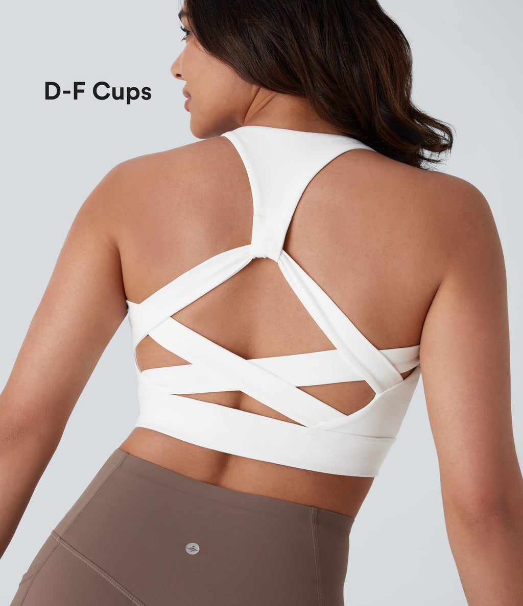 Low Support Racerback Yoga Sports Bra DD-F Cups — White — view 1