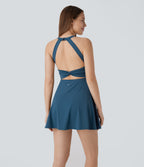 Airy Molded Cups Backless Twisted Dance Active Dress-Edition — Majolica Blue — view 2