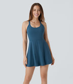 Airy Molded Cups Backless Twisted Dance Active Dress-Edition — Majolica Blue — view 3