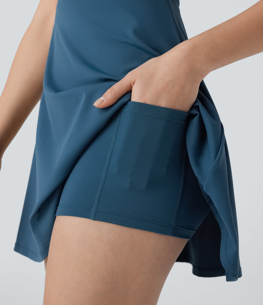 Airy Molded Cups Backless Twisted Dance Active Dress-Edition — Majolica Blue — view 6