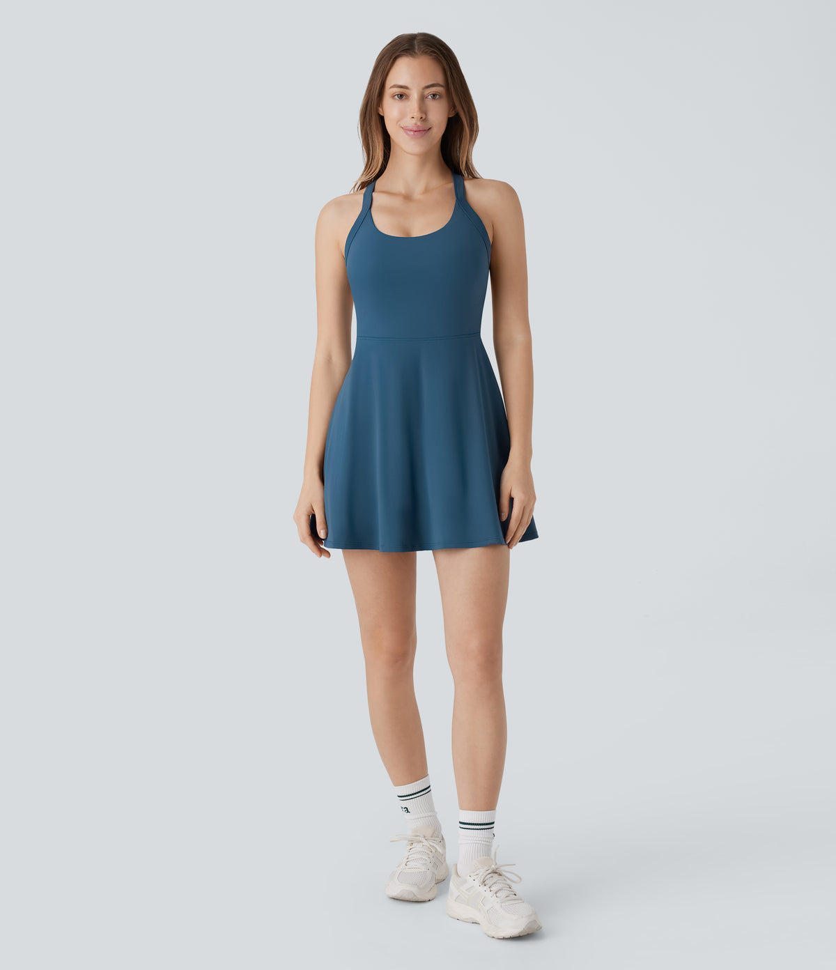 Airy Molded Cups Backless Twisted Dance Active Dress-Edition — Majolica Blue — view 7