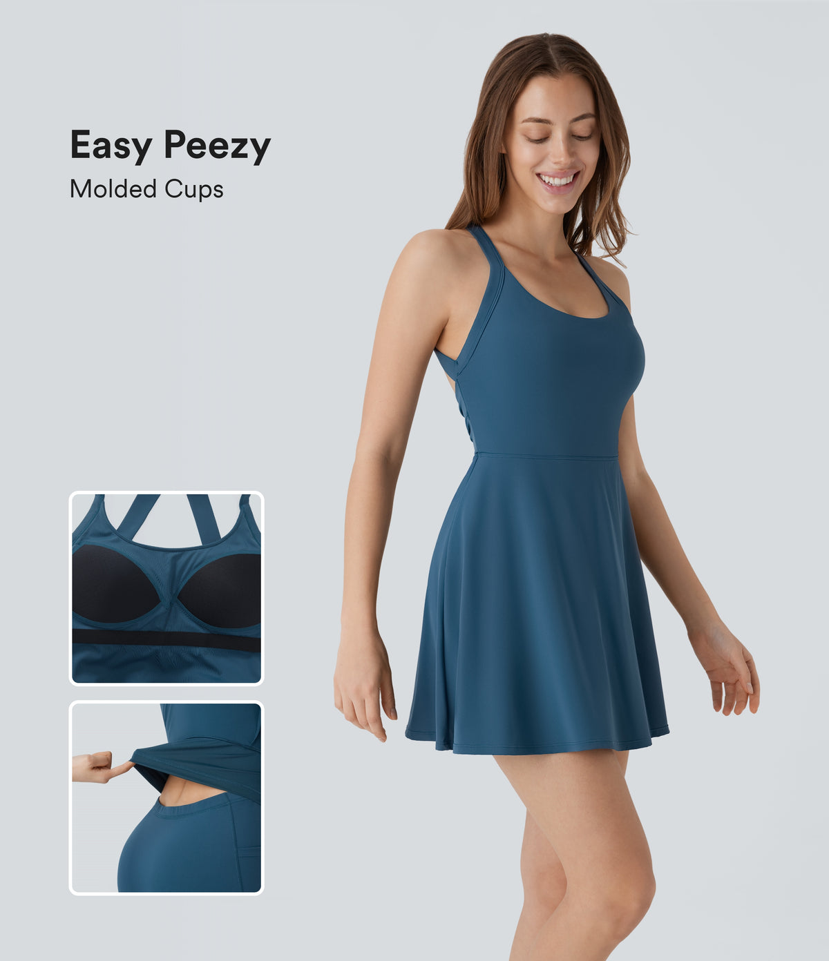 Airy Molded Cups Backless Twisted Dance Active Dress-Edition — Majolica Blue — view 1