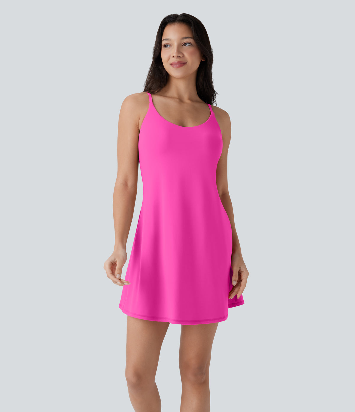 Plush Molded Cups Adjustable Strap Backless Dance Active Dress-Edition — Fuchsia Purple — view 3