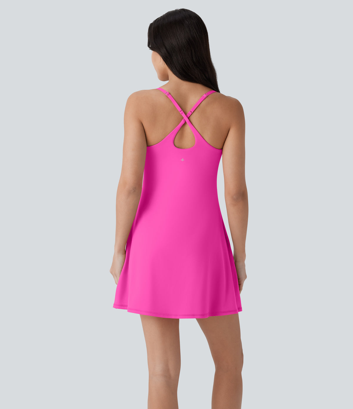 Plush Molded Cups Adjustable Strap Backless Dance Active Dress-Edition — Fuchsia Purple — view 2