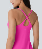 Plush Molded Cups Adjustable Strap Backless Dance Active Dress-Edition — Fuchsia Purple — view 4