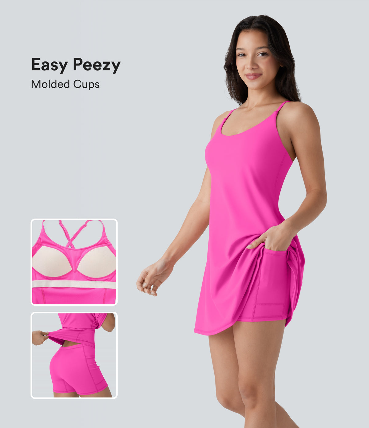 Plush Molded Cups Adjustable Strap Backless Dance Active Dress-Edition — Fuchsia Purple — view 1