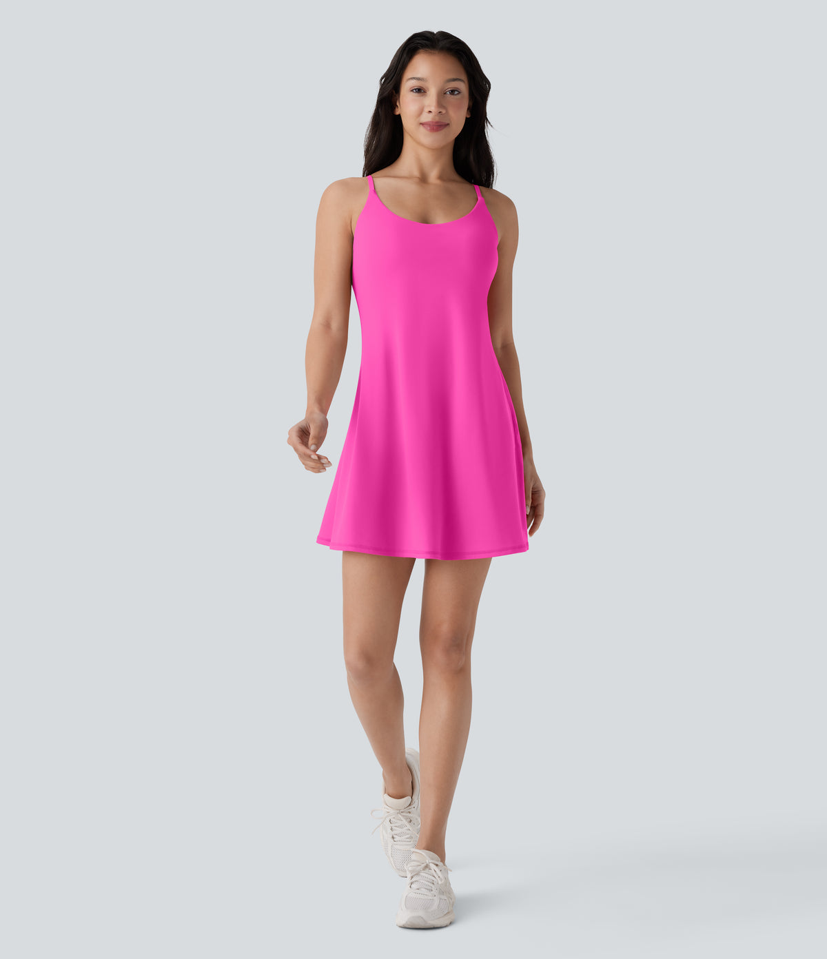 Plush Molded Cups Adjustable Strap Backless Dance Active Dress-Edition — Fuchsia Purple — view 8