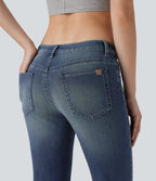 Low Rise Pockets Washed Casual Bootcut Jeans — Azure Retro Denim — view 5