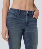 Low Rise Pockets Washed Casual Bootcut Jeans — Azure Retro Denim — view 4
