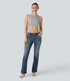 Low Rise Pockets Washed Casual Bootcut Jeans — Azure Retro Denim — view 6