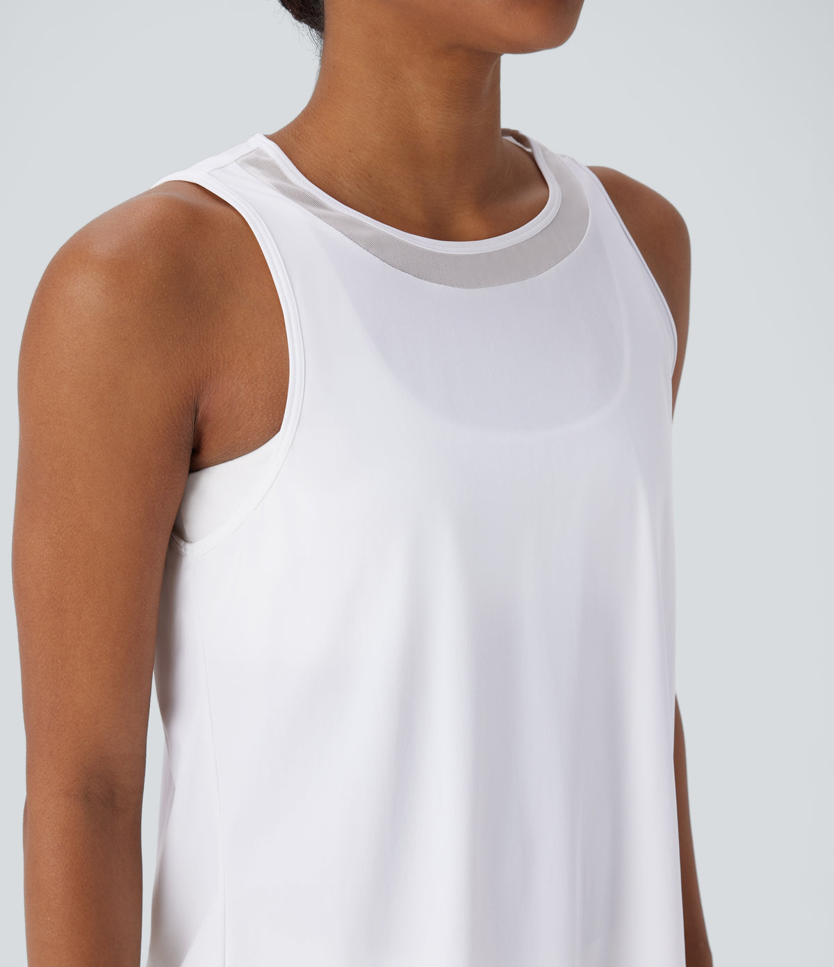 Contrast Mesh Curved Hem Quick Dry Running Tank Vest Top — White — view 5