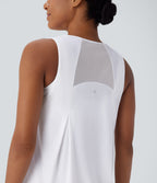 Contrast Mesh Curved Hem Quick Dry Running Tank Vest Top — White — view 4