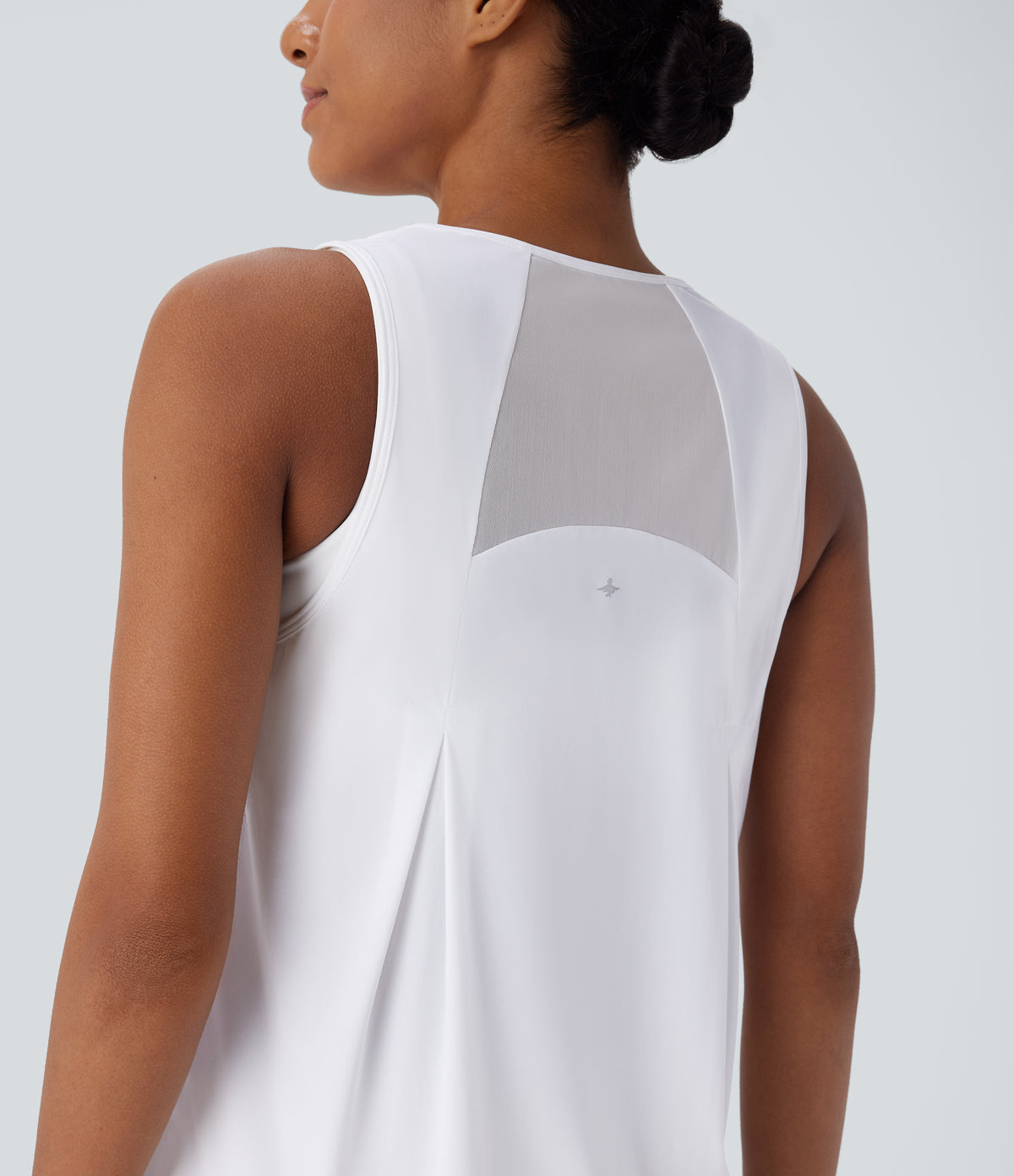 Contrast Mesh Curved Hem Quick Dry Running Tank Vest Top — White — view 4
