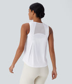 Contrast Mesh Curved Hem Quick Dry Running Tank Vest Top — White — view 1