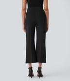 High Waisted Tummy Control Pocket Cropped Work Trousers — Black — view 2