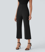 High Waisted Tummy Control Pocket Cropped Work Trousers — Black — view 1