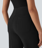 High Waisted Tummy Control Pocket Cropped Work Trousers — Black — view 4