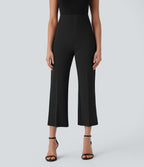 High Waisted Tummy Control Pocket Cropped Work Trousers — Black — view 3