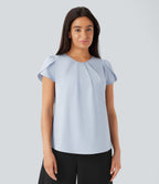 Round Neck Short Sleeve Keyhole Back Quick Dry Work Top — Ballad Blue — view 7