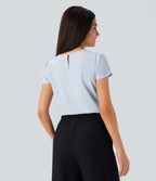 Round Neck Short Sleeve Keyhole Back Quick Dry Work Top — Ballad Blue — view 2