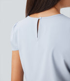 Round Neck Short Sleeve Keyhole Back Quick Dry Work Top — Ballad Blue — view 4