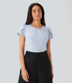 Round Neck Short Sleeve Keyhole Back Quick Dry Work Top — Ballad Blue — view 3