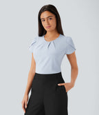 Round Neck Short Sleeve Keyhole Back Quick Dry Work Top — Ballad Blue — view 1