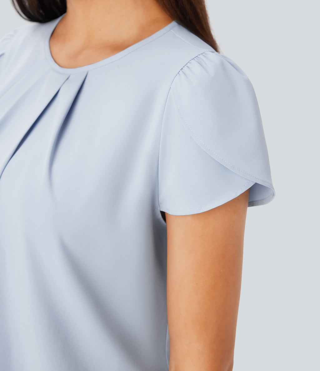 Round Neck Short Sleeve Keyhole Back Quick Dry Work Top — Ballad Blue — view 5