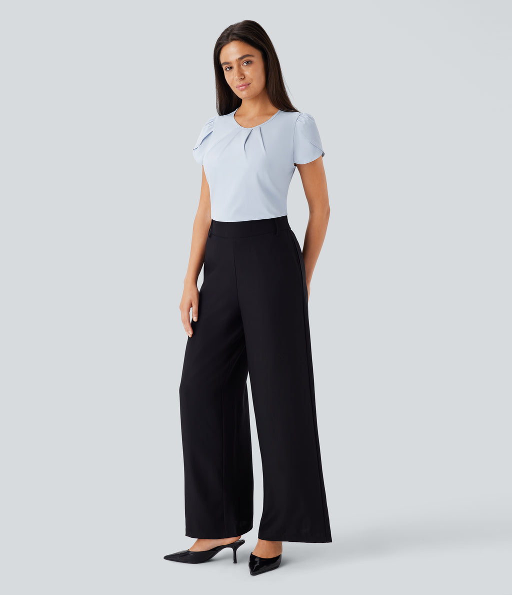 Round Neck Short Sleeve Keyhole Back Quick Dry Work Top — Ballad Blue — view 8