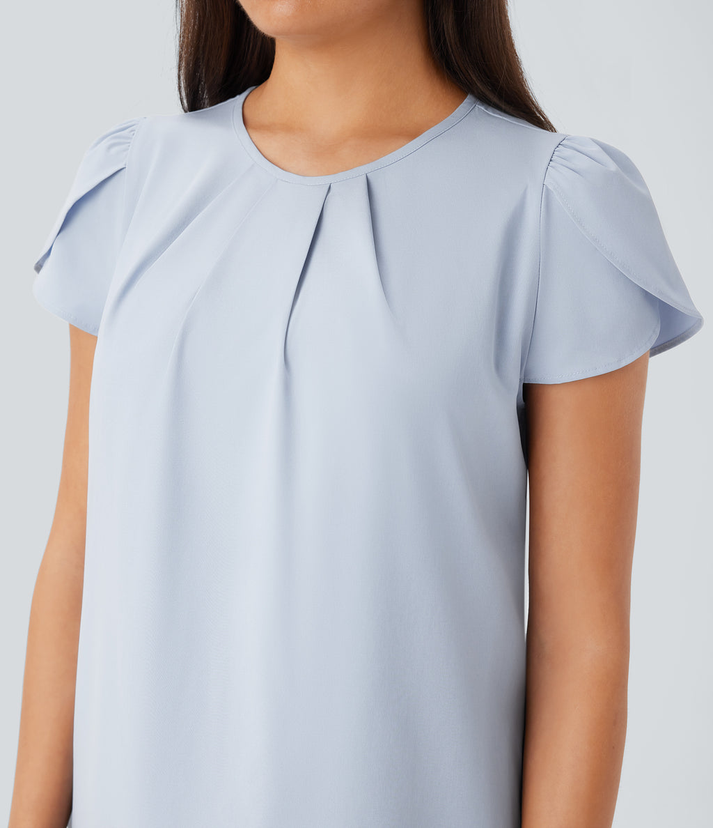 Round Neck Short Sleeve Keyhole Back Quick Dry Work Top — Ballad Blue — view 6