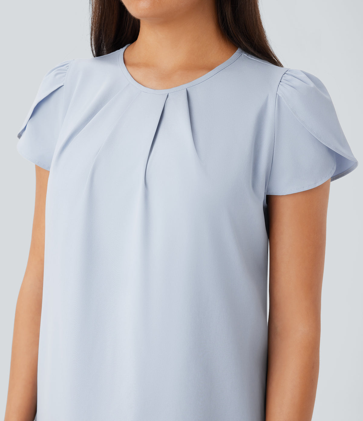 Round Neck Short Sleeve Keyhole Back Quick Dry Work Top — Ballad Blue — view 6