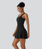 Airy U Neck 2-in-1 Pocket Mini InstantCool Dance Active Dress — Black — view 2