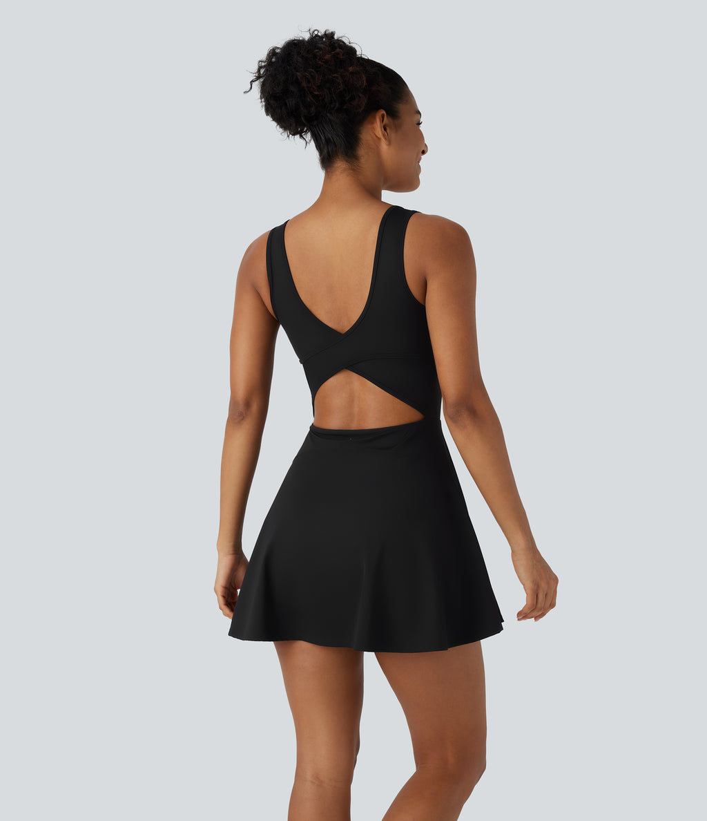 Airy U Neck 2-in-1 Pocket Mini InstantCool Dance Active Dress — Black — view 3