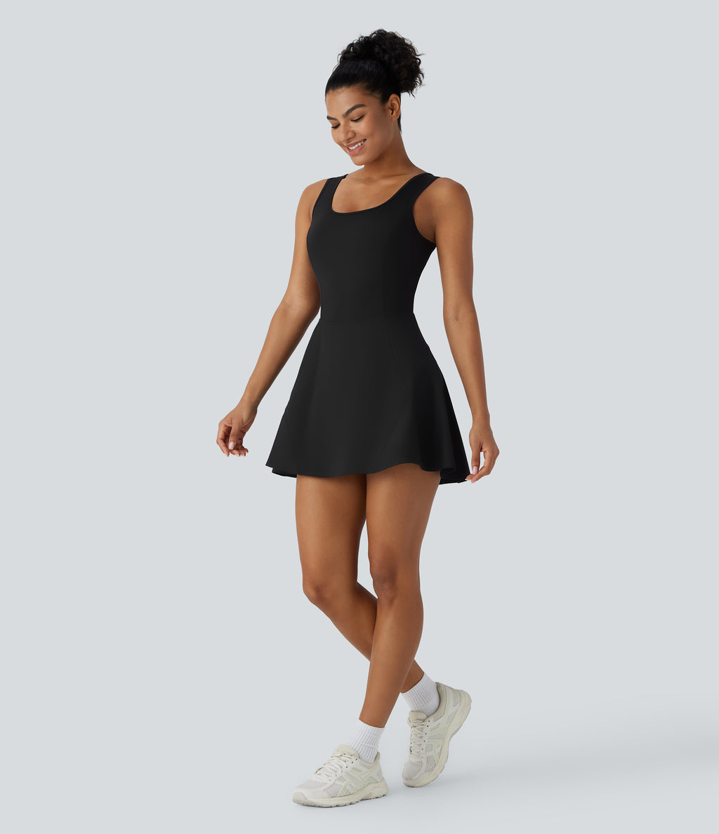 Airy U Neck 2-in-1 Pocket Mini InstantCool Dance Active Dress — Black — view 7