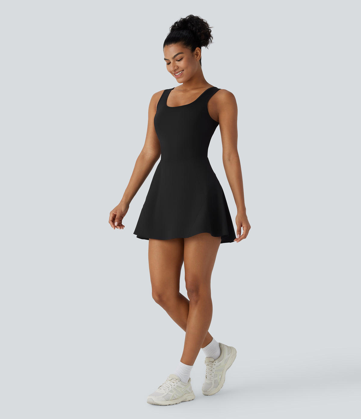 Airy U Neck 2-in-1 Pocket Mini InstantCool Dance Active Dress — Black — view 7